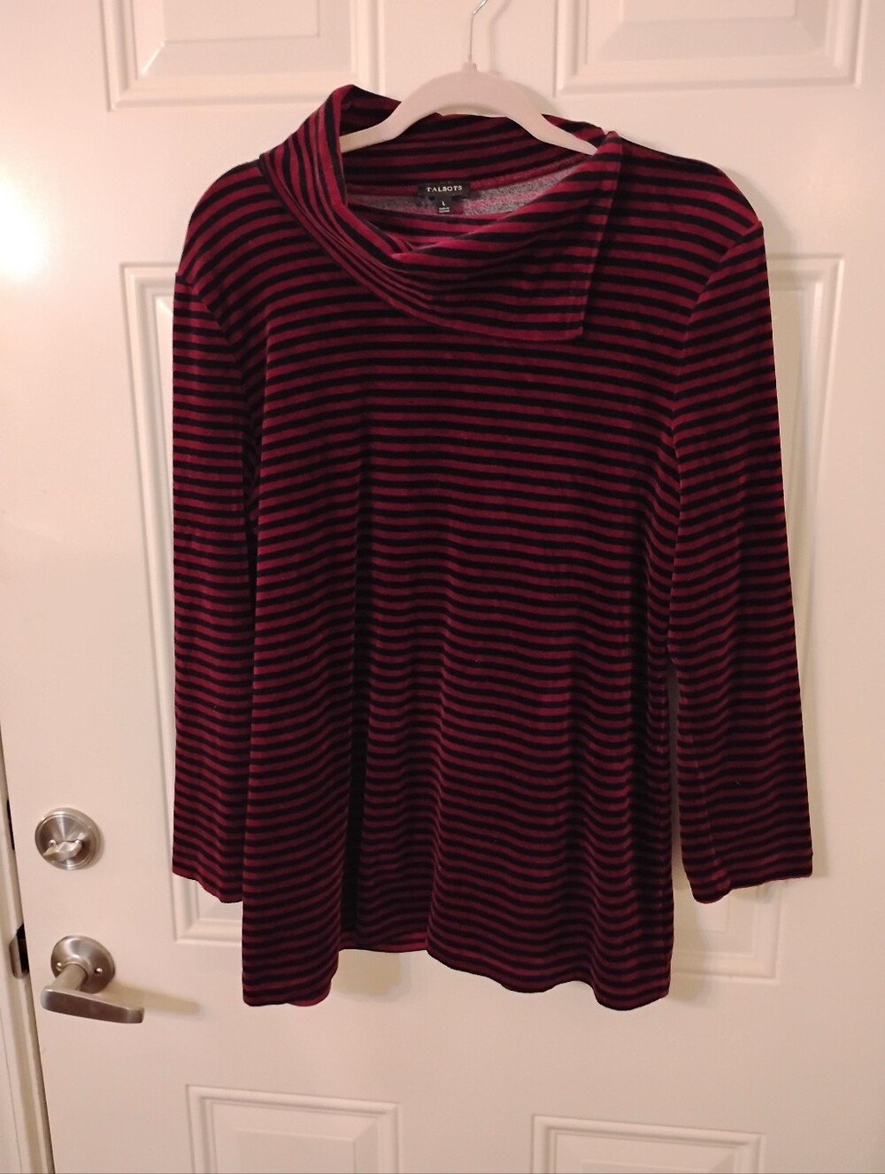 Talbots Burgundy and Black Striped Cowl Neck Sweater